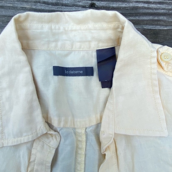 Liz Claiborne 100% Linen blouse yellow 3/4 sleeves convertible to 1/2 sleeves - Picture 8 of 15